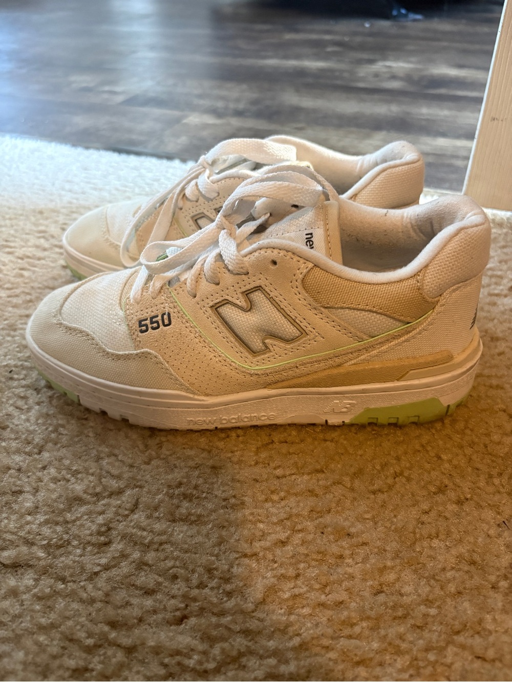 New Balance Kids White Sneakers with Lime Highlights